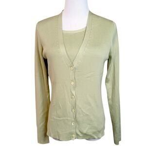 NEW Silk Blend Cardigan Twinset 2 Piece by AMBER SUN M Green Office Career Event